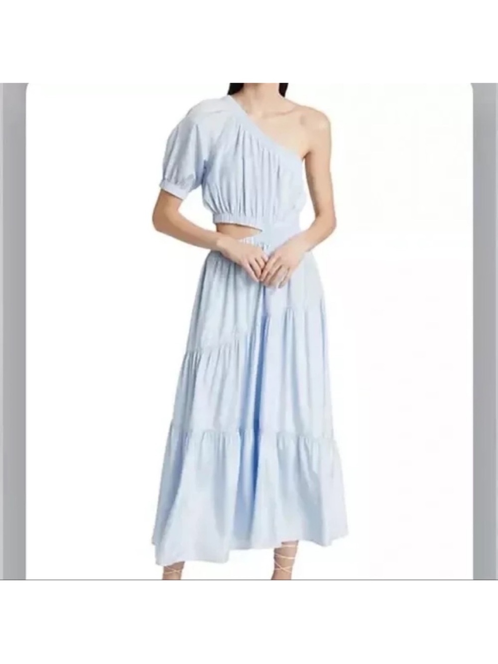Moon River One-Shoulder Light Blue Tiered Maxi